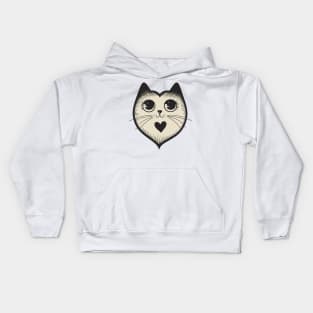 Retro Black Cat with Heart Kids Hoodie